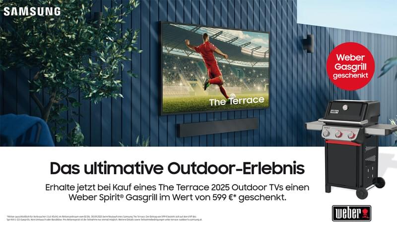 Samsung The Terrace (2025) kaufen und WEBER Grill geschenkt bekommen Samsung The Terrace (2025) kaufen und WEBER Grill geschenkt bekommen