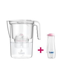 BWT Vida 2,6l Tischwasserfilter + Trinkflasche - inkl. 1 Filterkartusche - transparent-weiß