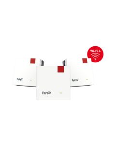 FRITZ!Mesh Set 1600 3er Edition International - bestehend aus 3x AVM FRITZ!Repeater 1200 AX sowie Slim-Ethernet-Kabel - weiß-rot