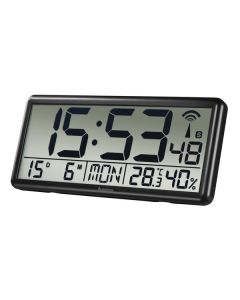 Hama Digitale Funkwanduhr "Jumbo" - Funkwanduhr mit Thermometer/Hygrometer - schwarz