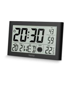 Hama Digitale Funkwanduhr "Martinique" - Funkwanduhr mit Thermometer - schwarz