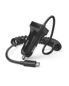 Hama KFZ-Lader USB-C 1m Kabel - Autoladegerät mit 12W USB-C-Anschluss, 1m Kabel - schwarz