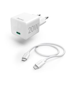 Hama Schnelladegerät USB-C mit 1m Lightning Kabel - USB-C Stecker-Ladegerät, 20W, 1m USB-C-Lightning Power Delivery-Ladetechnologie - weiß