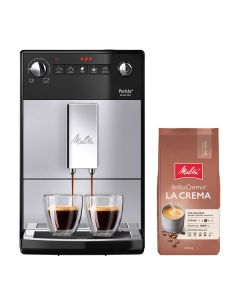 Melitta Purista + 1kg Kaffee - Kaffeevollautomat + Kaffee "Bella Crema" - silber-schwarz