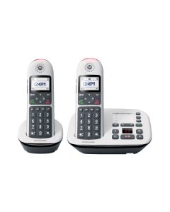 Motorola CD5012 DECT Voice Twin - Großtasten-Schnurlostelefon mit Anrufbeantworter + zweites Mobilteil - grau-weiß