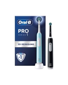 Oral-B Pro 1 Cross Action Duopack - elektrische Zahnbürste mit 2 Handteil - blau-weiß, schwarz-weiß
