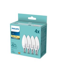 Philips LED-Kerze 4,9W E14 matt - 470 Lumen 2700K Ersatz für 40W - 4er Pack