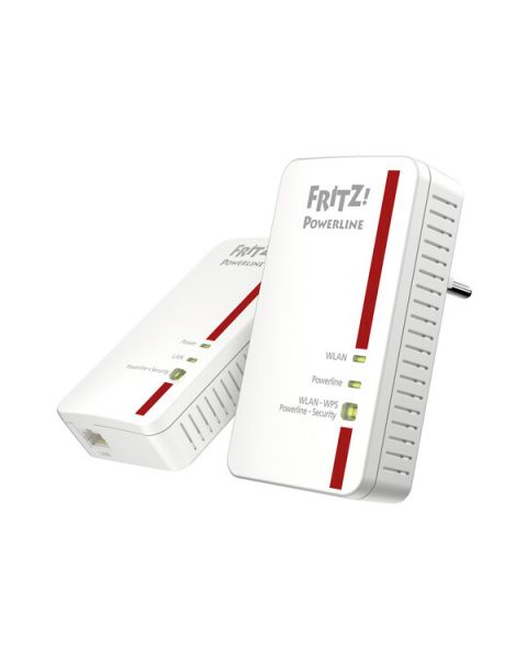 AVM FRITZ!Powerline 1240E WLAN SET - Netzwerk-Erweiterung über Stromleitung (max. 1200 Mbit/s) & WLAN-Router (max. 300 Mbit/s) - weiß-rot