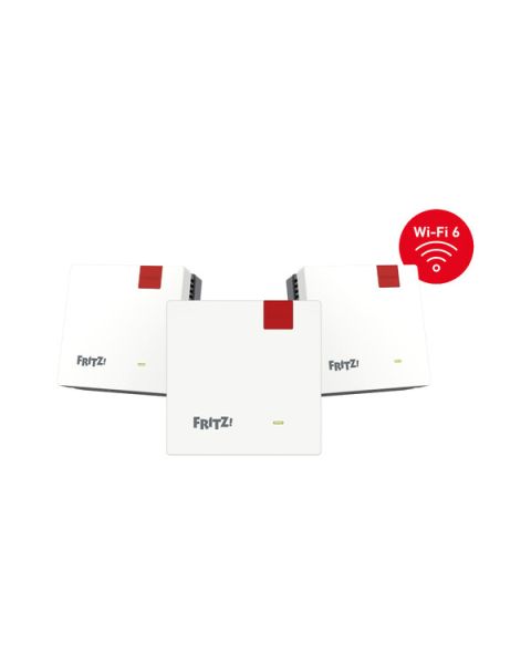 FRITZ!Mesh Set 1600 3er Edition International - bestehend aus 3x FRITZ!Repeater 1200 AX sowie Slim-Ethernet-Kabel - weiß-rot